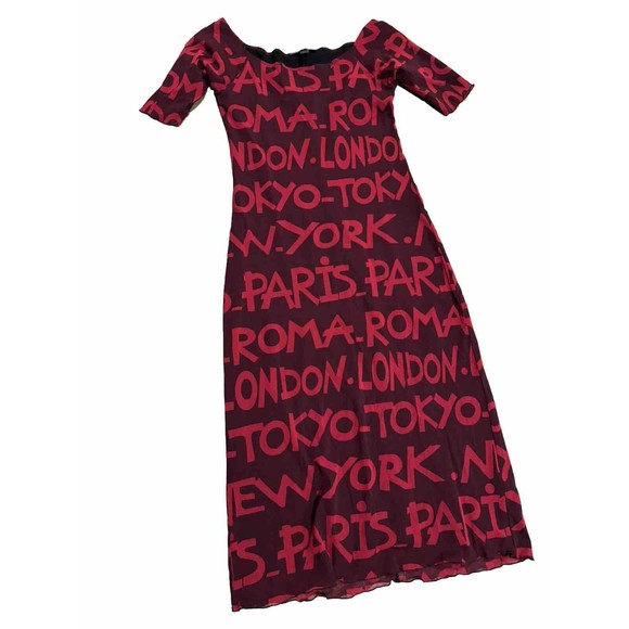 WESTON WEAR Dresses & Skirts - Vintage Y2K Mesh Weston Wear Dress Graffiti Tokyo Paris New York London M L